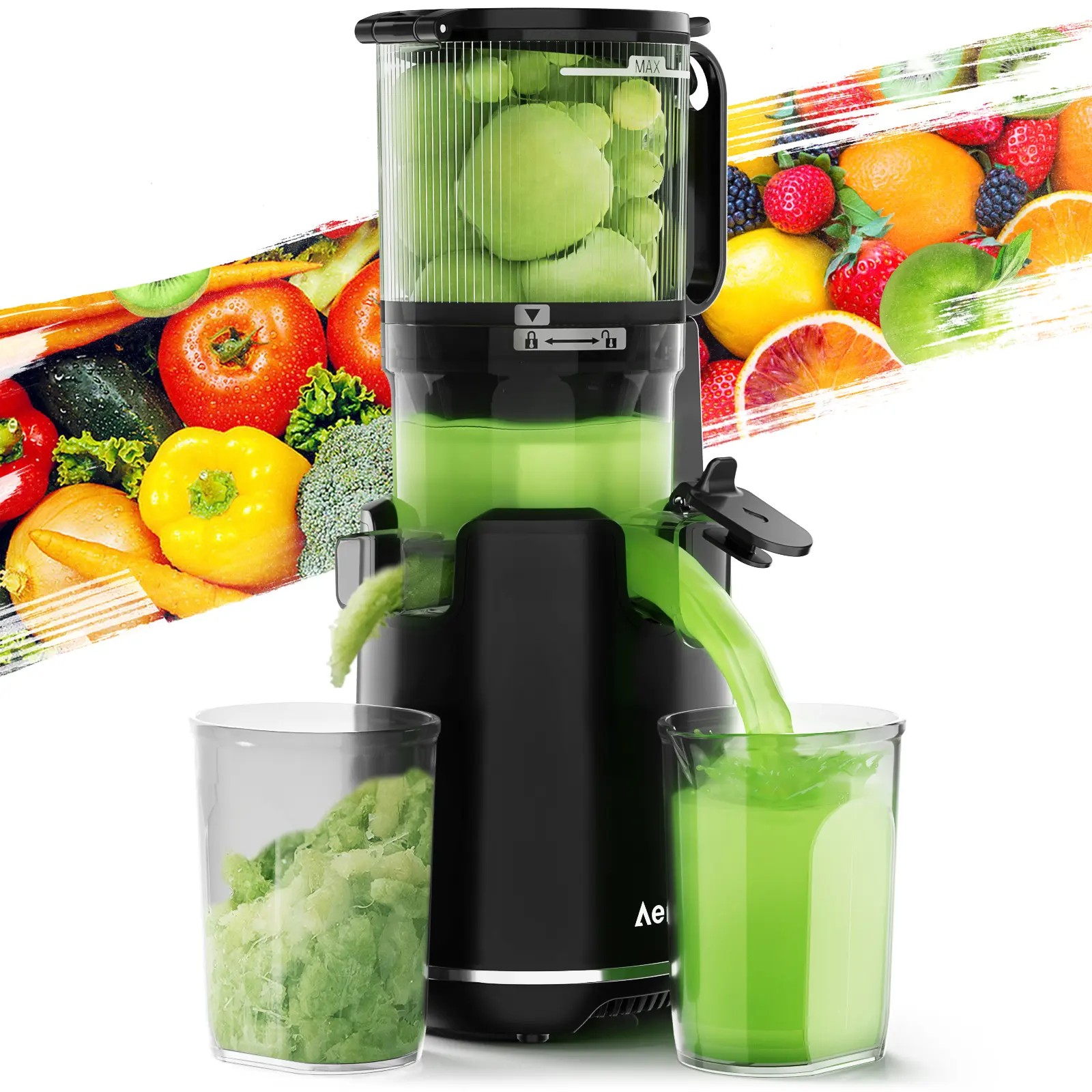 Aeitto Max5 Juicer, Cold Press Juicer with 5.8" Large Feed Chute,1.7L Large Capacity, 250W Whole Masticating Juicers for Vegetable and Fruit, High Juice Yield, Easy to Clean with Brush, Ice Fruit, BPA-Free, Smart recipes App,SummerWins,DealsForYouDays