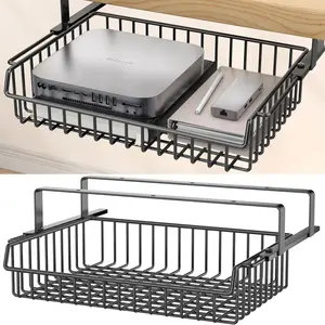 Under Desk Drawer, Slide Out Design,No Drill Metal Under Desk Cable Management, Under Desk Storage Shelf Tray Basket Under Table Drawer Organizer for Office, Home, Workspace, Cabinet
