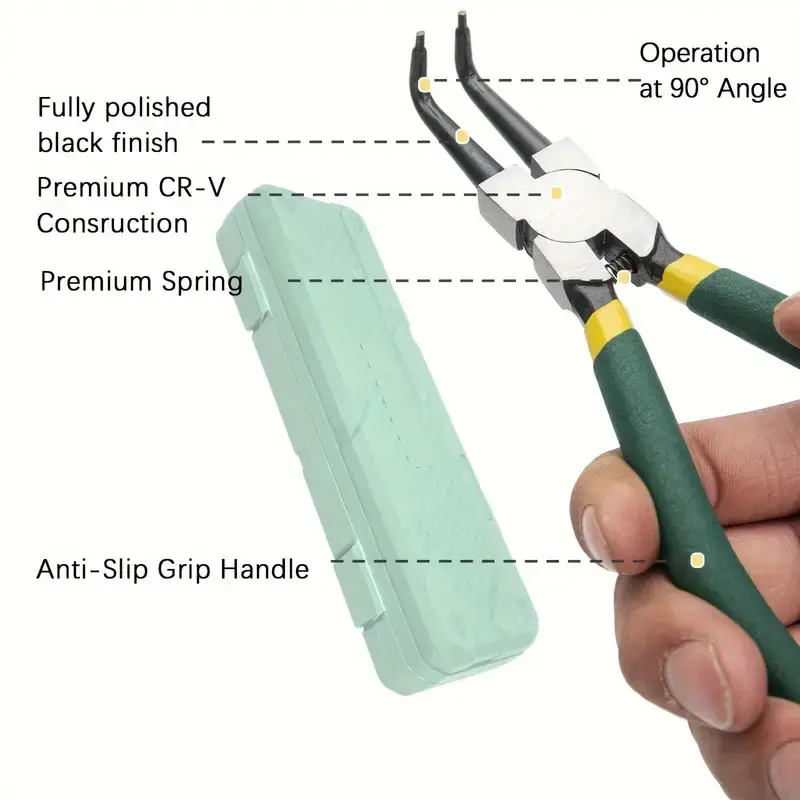 7-Inch Versatile Circlip Pliers Kit (4PCS) - Straight, 90° Bent Internal & External Retaining Ring Pliers with Comfortable Grip, Easy of Use for Auto Repair