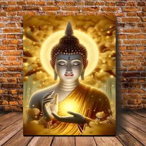 1 Piece of Buddha Canvas Art in 2D-Spirit Wall Decorations, Western Wall Art, with Golden Aura and Warm Light, Ready to Hang Canvas Prints, 29.97X39.88cm, Zen Home Decoration, Suitable for Room Or Office, Christmas Gift, Optional Wooden Frame