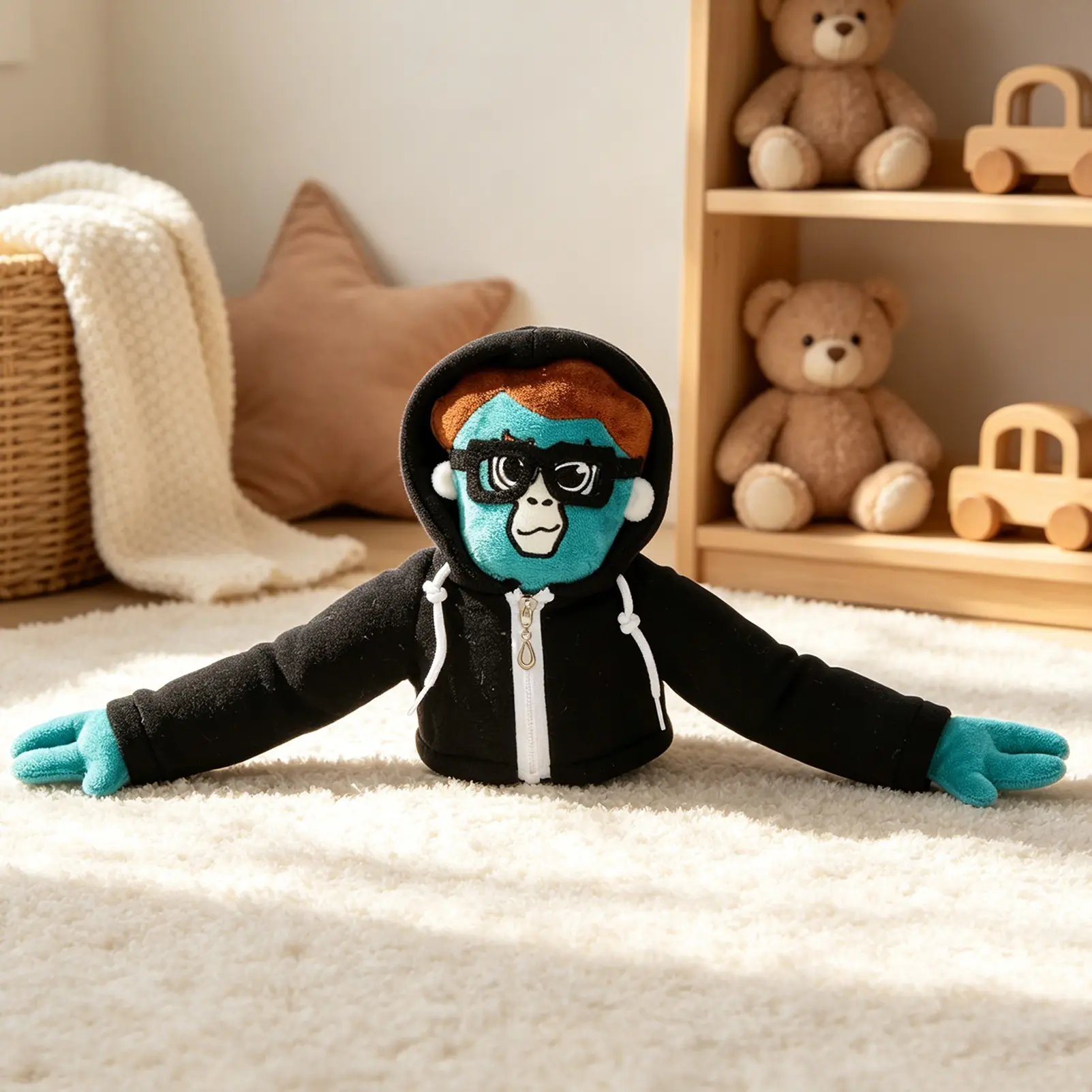 Gibbon Plush Toy With Glasses, Street-Style Hooded Monkey Doll, Soft Stuffed Durable Fabric That Keeps Its Shape, Perfect For Home Décor, Cuddly And Playful Companion, Ideal Birthday, Christmas, Collector Gift, Animal Merch, Stuffed Animal Gifts