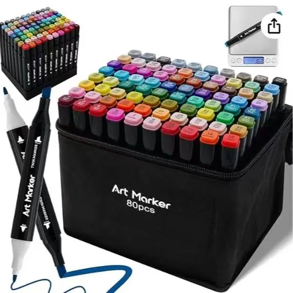 80-Color Dual-Tip Alcohol-Based Marker Set - Professional Grade Blendable Markers for Artists, Adults Coloring Books, Manga, Illustration, With Portable Storage Bag