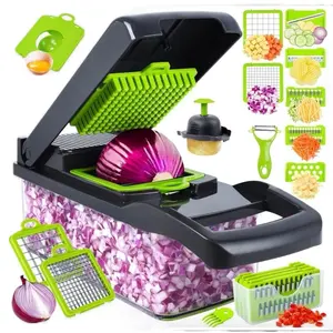 Vegetable Chopper, Pro Onion Chopper, 16 in 1Multifunctional Food Chopper Kitchen Vegetable  Slicer  Dicer Cutter Veggie Chopper With 8 Blades,Carrot and Garlic Chopper With Container   New