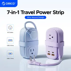 ORICO Multi-Power Travel Power Strip, 15W/20W/65W/100W Output, 2-4 AC Outlets & 3-4 USB Ports with 4FT Short Cord, Compact Cruise-Approved Charging Station for Travel, Hotel & Dorm