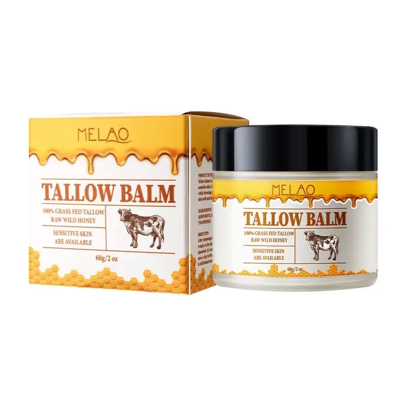 MELAO Tallow Balm All-Natural Moisturizing Balm with Raw Wild Honey, Olive Oil & Beeswax for Sensitive Skin, Face & Body, 60g / 2oz