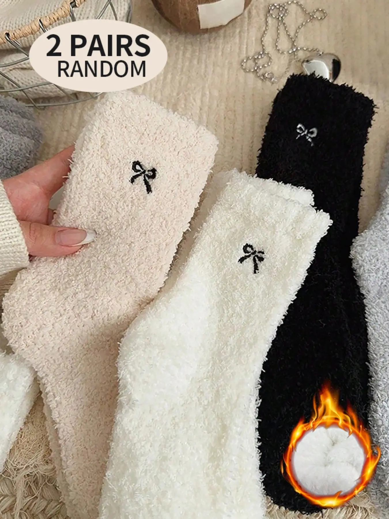 2/4 Pairs Women’s Bow Thermal Mid-Calf Socks, Fit Thick Comfortable Warm Socks for Fall Winter and Cold Weather