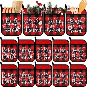 10 count Christmas Pot Holders with Pocket Pot Holder Potholder  Hot Pads Heat Resistant Oven Mitts Cookie Bag for Kitchen Baking Cooking (Red, Black,Plaid)
