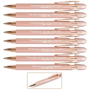Bible Verse Ballpoint Pen, 10pcs/set Black Ink Retractable Ballpoint Pen with Stylus Tip, Creative Religious Gift, Inspirational Metal Pens, Suitable for Bible Study and Daily Use