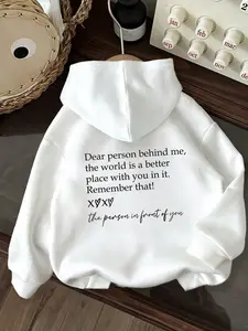 With you here, the world becomes a better place "printed hooded drawstring hoodie, Sweatshirts, Casual, combining comfort and fashion, easy to match with any outfit, a must-have wardrobe addition