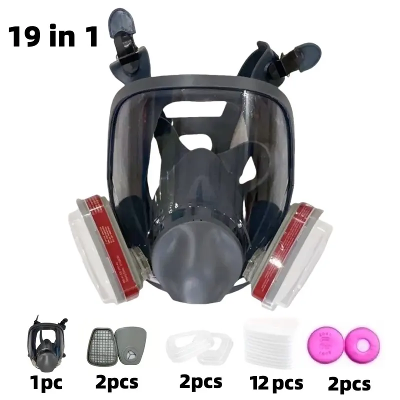 Silicone Upgrade Reusable Full Face Mask with filter Anti-Toxic Mask Set, Safety Gear, Respirator Mask, 17-In-1/19-In-1, Protects Against Toxic Gases, Dust, Chemicals, Ideal for Painting, Sanding, Industrial Work, Safety Equipment