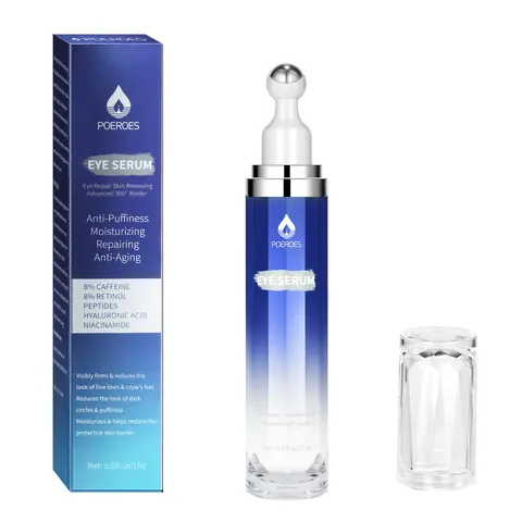 POEROES Caffeine Eye Serum & Cream Roller with 360° Massage Ball - Hydrate, Moisture-Boosting Self Care Product for Sensitive Skin, Dark Circle Care, Ceramide 3 Support (Hyaluronic Acid Blend, Pea-Size Dose)