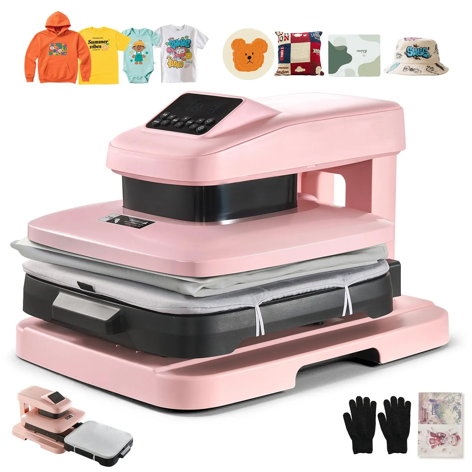 VEVOR Auto Heat Press Machine 15 x 15 inch T-Shirt Press Machine Pink, Auto Release and Adjustable Pressure, Digital Display, Rapid and Even Heating, for Sublimation, Vinyl, Heat Transfer Projects