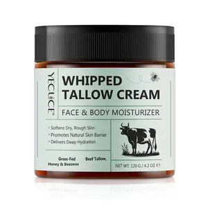 YECUCE Beef Tallow for Face, Tallow Face Moisturizer, Organic Whipped Grass Fed Beef Tallow with Honey Cream for Face & Body, Deeply Moisturizing for Face & Body, Unscented Fast Absorption (120g/4.2 Oz)