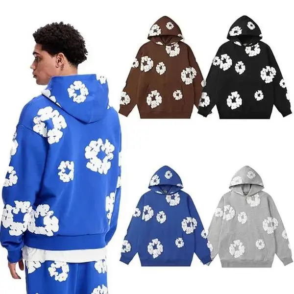 Y2K Flower Puff Print Hoodie, Graphic Pullover Sweatshirt for Men and Women, Gothic Grunge Streetwear, Retro Oversized Hoodie, Casual Urban Fashion Top