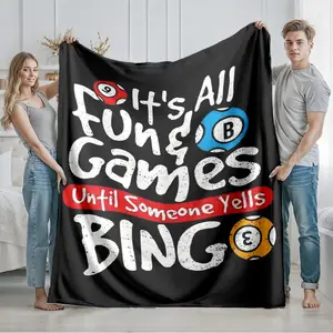 1 Piece Bingo Fun Quotes Themed Flannel Throw Blanket - 100% Polyester, Multi-Size, Digitally Printed Modern Design, Super Soft, All Seasons Use, Suitable for Sofas & Beds, Machine Washable