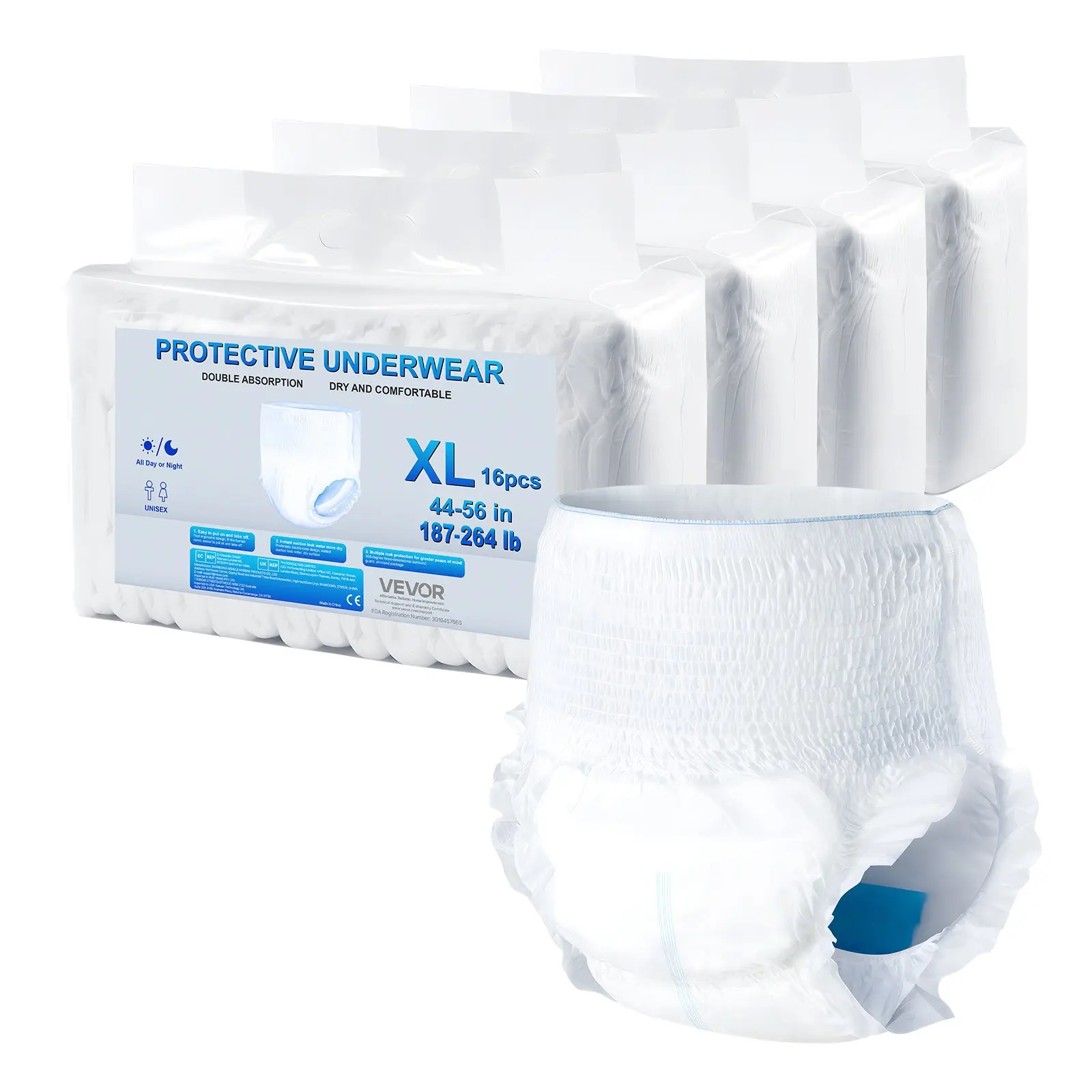 VEVOR Adult Incontinence Underwear, High Absorbent Protective Underwear for Men & Women, Disposable Adult Pull-ups Diaper with Leakproof Leg Cuff & Wetness Indicator - XL Size, 64 Count (4 Pack of 16)Summervibes