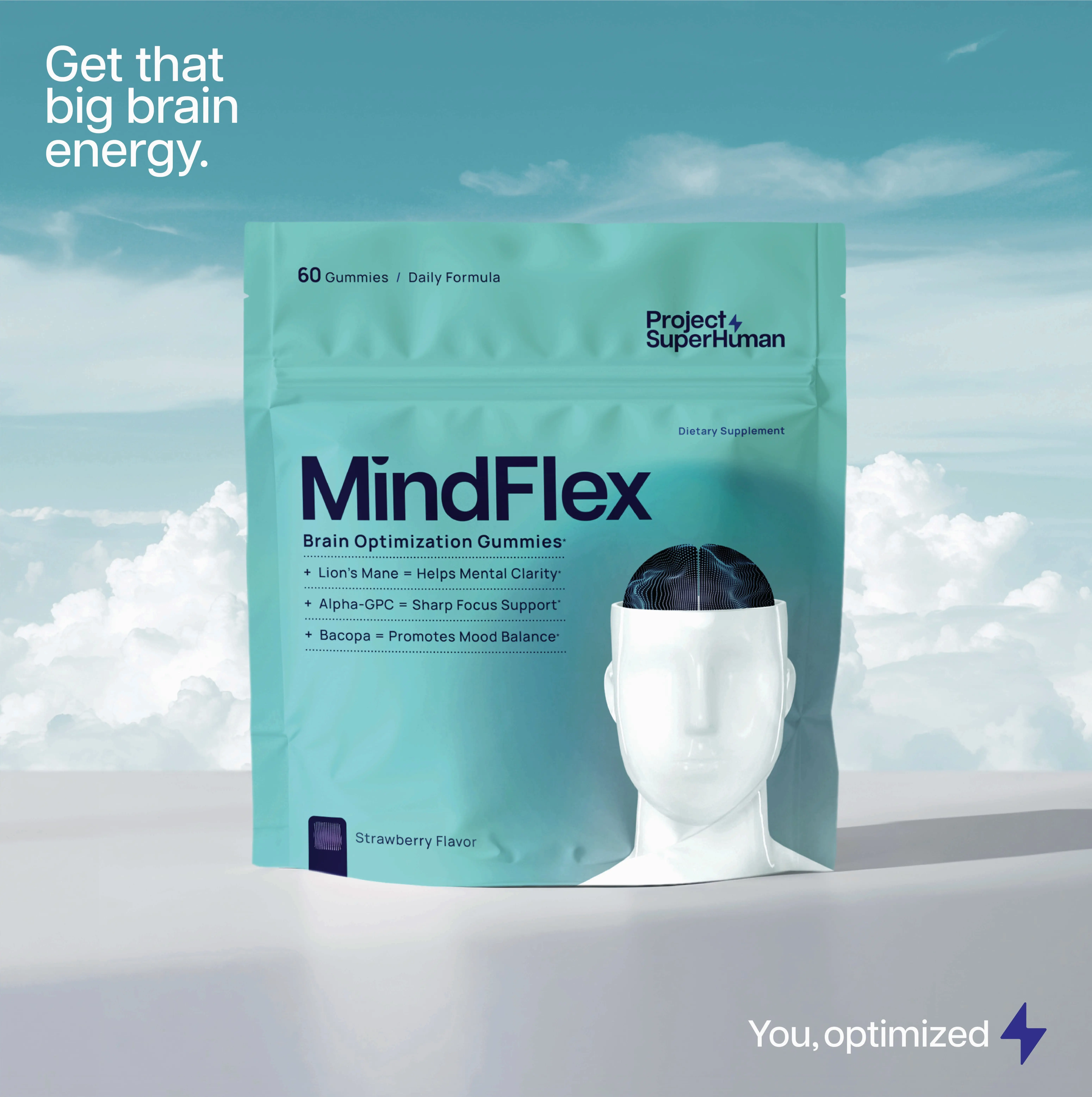 Project Superhuman MindFlex Focus Gummies - 6-in-1 Formula for Daily Focus & Mental Clarity - Mushroom Wellness Gummies - Clinically Proven Supplement - Cognitive Support - 60 Gummies per Pouch Brain Boosters Brain Power