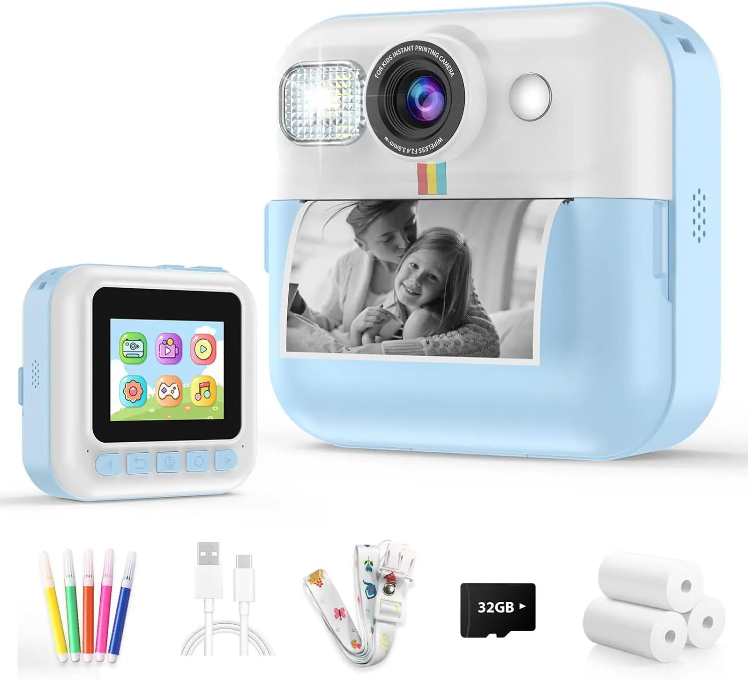 Summervibes Kids Camera Instant Print,2.4 touch screen,1080P HD Digital Video Kids Camera with 32GB Card&3 Print Paper, Christmas Birthday Gifts for Kids Girls Boys Age 3-12,Kids travel toy Pink,cozyvibes