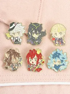 6 Piece Set Twisted Wonderland Riddle Rosehearts Riddle Rosehearts Idia Shroud Enamel Pin Cute Chibi Red-Haired Crown Flowing Hair Anime Character Alloy Brooches Clip Lapel Backpack Badge Fashion Jewelry Accessories Gifts for Friends Fashion Accessory