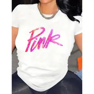 100% Cotton Women'S Soft Casual Tee - Vibrant Pink Letter Print, Short Sleeve, Round Neck, Comfortable Fit For Casual Attire, Allseason Top |   Vibrant Print Tee |   Soft Fabric, Blouse Golf Gift T-Shirt For Men And Women