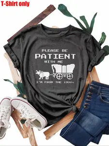 Plus Size Pixelated Cow & Wagon Print Round Neck Tee, Fashion Casual Crew Neck Short Sleeve T-shirt for Daily Holiday Vacation Outdoor Wear, Women Plus Clothing for Summer
