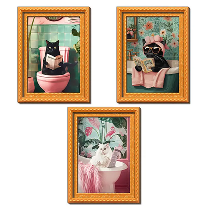 Funny Cat Refrigerator Magnet Set with Vintage Style Decorative Frame, Cute Animal Fridge Magnets for Kitchen, Office Locker and Cabinet, Mini Decorative Picture Magnets for Home Decor, Housewarming Gift, Cat Lover Collectible Accessories