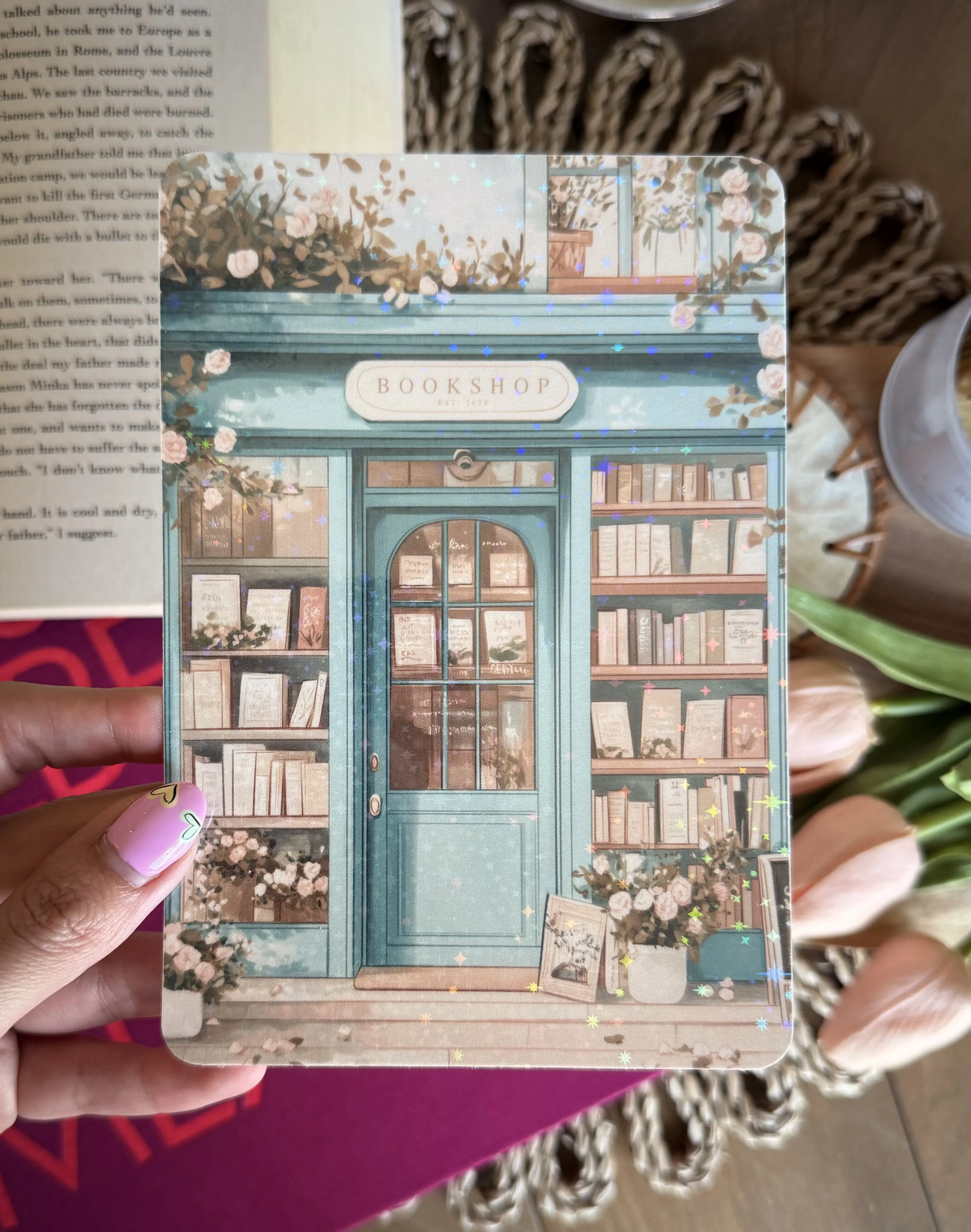 Blue Bookshop Kindle Insert Laminated Cardstock for Kindle Case, Holiday Holographic Kindle Paperwhite Insert