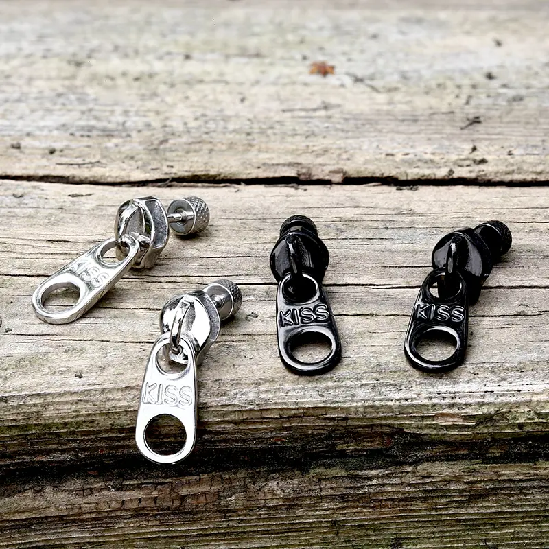 GTHIC Simple Zipper Puller Design Stainless Steel Stud Earrings Funny Jewelry Daily Wear