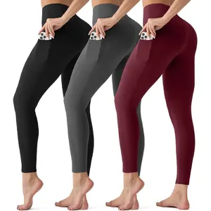 3 Pack Leggings with Pockets for Women,Butt Lift High Waisted Tummy Control Workout Yoga Pants Reg & Plus Size