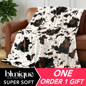 【SummerVibes】BLUNIQUE Cozy Cow Print Blanket Super Soft Throw Blankets for Couch Bed and Travel Plush Fuzzy Blanket for Women Girl Gifts Non Shedding Fleece Western Decor