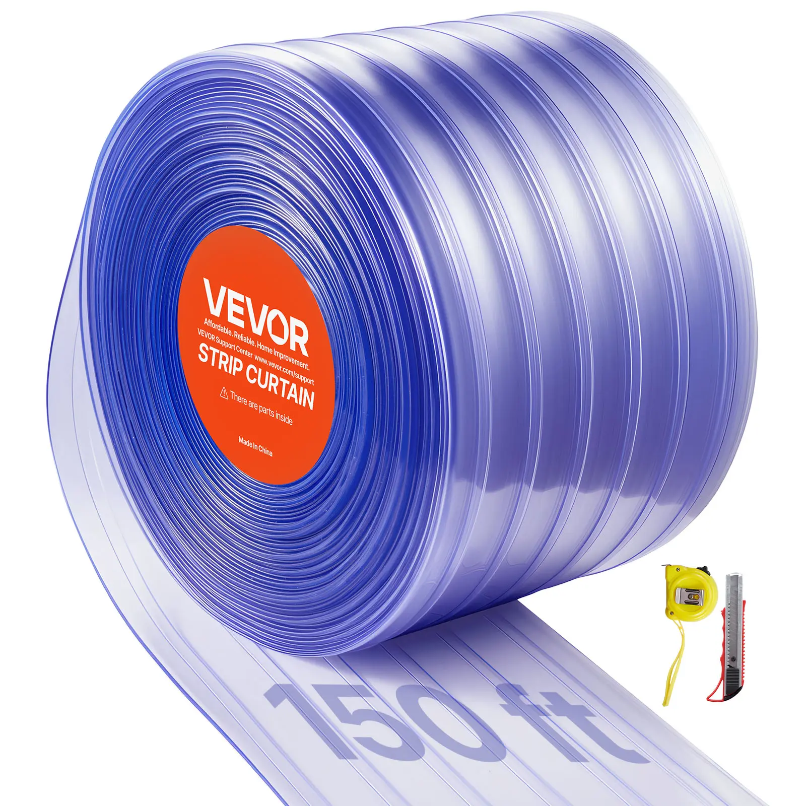 【Summerfinds】VEVOR Clear PVC Strip Curtain,150 ft Length x 12 in WidthRibbed Plastic Door Strip Bulk RollWalk in Freezer Cooler Curtain Strips for Doorways of SupermarketGarageWarehousePet Animal House