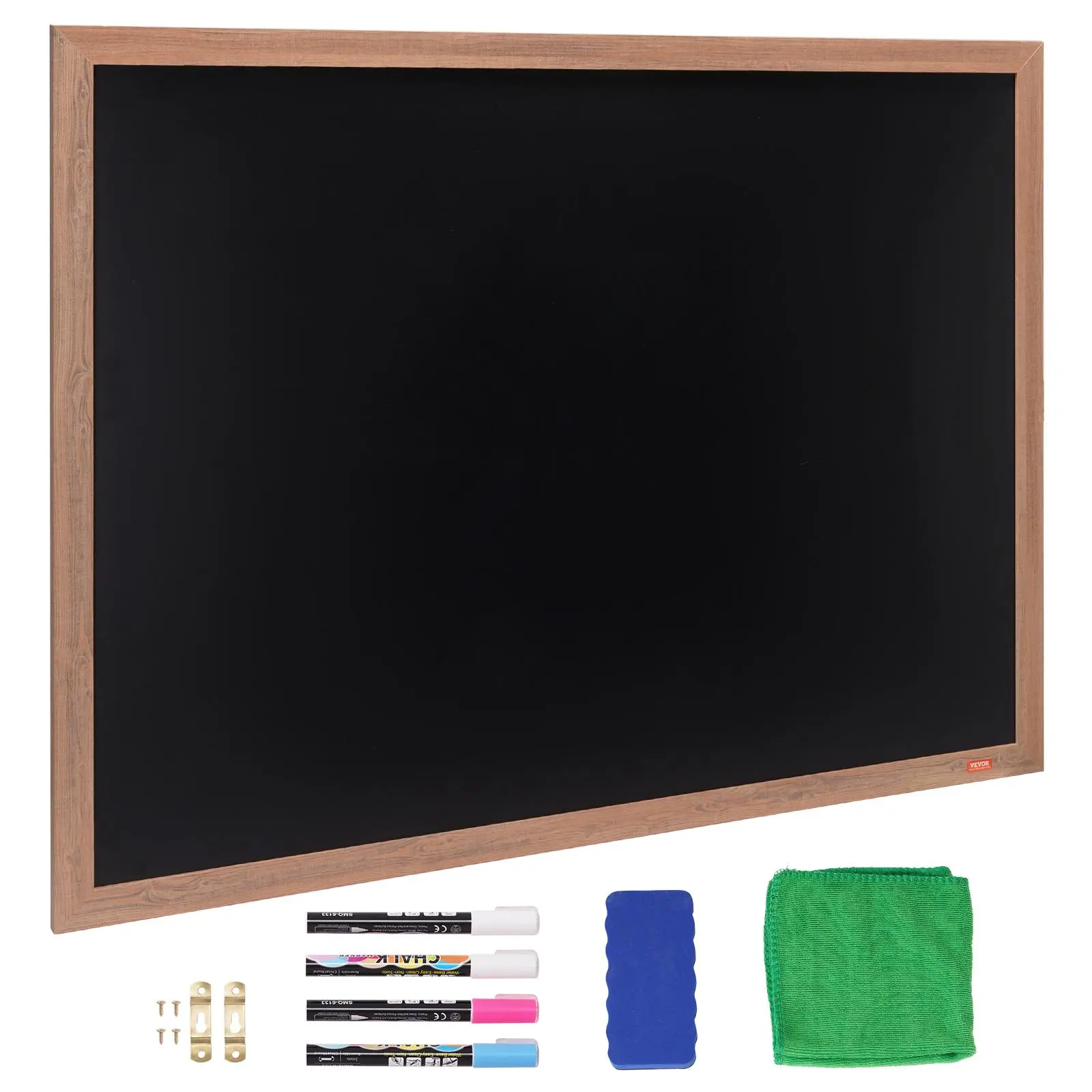 【BackToSchool】VEVOR 35"x46" Magnetic Learning Chalkboard - Rustic Brown Wood Framed Calendar & Bulletin Combo, Hanging Message Sign with Chalks & Eraser, Steel Plate Erasable Reusable Board for House Decoration, Office Stationery