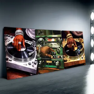 3pcs/Set Wooden Framed, Black Man Dj Music Art Poster, Black Boy Wall Art Canvas Painting, Hip-hop Style Wall Art Print, Fashion Art For Bedroom, Living Room, Wall, Room, Modern Home Decor