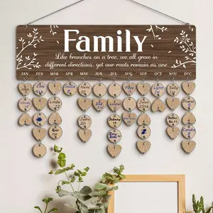 Wooden Birthday Calendar Hanging Sign, 1 Set Including 1 Count Hanging Calendar with 100pcs Wooden Piece, Home Wall Decoration, Ornaments, Hanging Room Decor