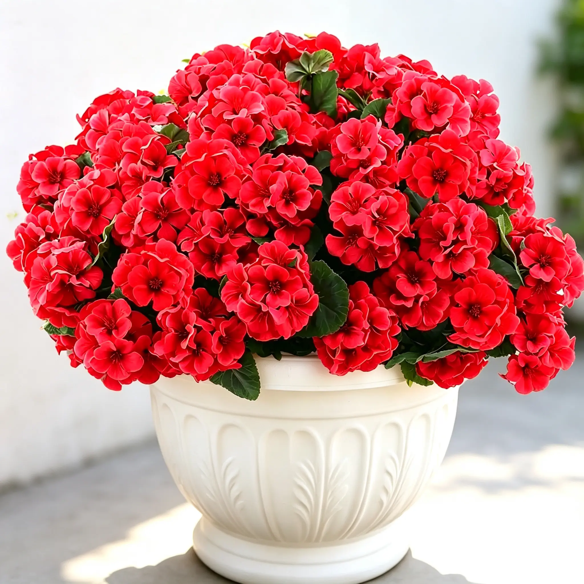 8 Bundles Red UV Resistant Artificial Geraniums, Faux Plastic Flowers Indoor Outdoor Patio Window Decor