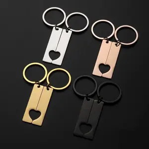 Personalized Couple Keychain, Stainless Steel,Heart Shape Splicing Keychain, Souvenir Gift for Boyfriend Men Women Engraved Word Date