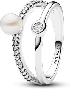 Pandora Treated Freshwater Cultured Pearl & Pave Double Band Ring 193147C01-54