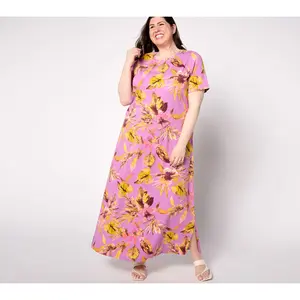 Denim & Co. Beach Petite Short Sleeve Maxi Dress