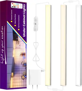 3 Pack 12 Inch Plug in Under Cabinet Lights Multi Color Ultra Thin Dimmable LED Light Bars Super Bright Under Counter Lighting for Kitchen Cabinet Counter Workbench Desk