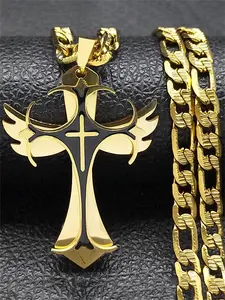 Multilayer Christian Faith Necklace Cross Pendant Cross Chain Design Bold Cross Design Necklace for Men Hip Hop Stainless Steel Gold Color Crucifix Necklaces Male Gifts Punk Style Necklace