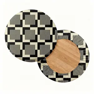 2/4/6/8PCS black and white geometric digital printing pattern universal elastic round stool cover for all seasons, elastic, suitable for bar chair covers, outdoor chairs, small round cushion covers, restaurants, cafes, etc