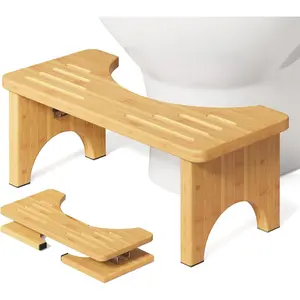 Foldable Squatting Potty for Adults and Kids, 7In Bamboo Wooden Portable Toilet Squat Stool, Travel Poop Foot Step Stool for Bathroom