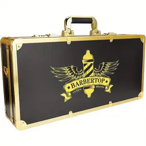 Professional Barber Case - Heavy-Duty Golden exterior & Black interior, Secure Numlock Lock, Compact Travel-friendly Organizer for Clippers, Scissors, Combs - Salon or Barber Truck Storage Box with Handle, Barbershop Accessories, Salon