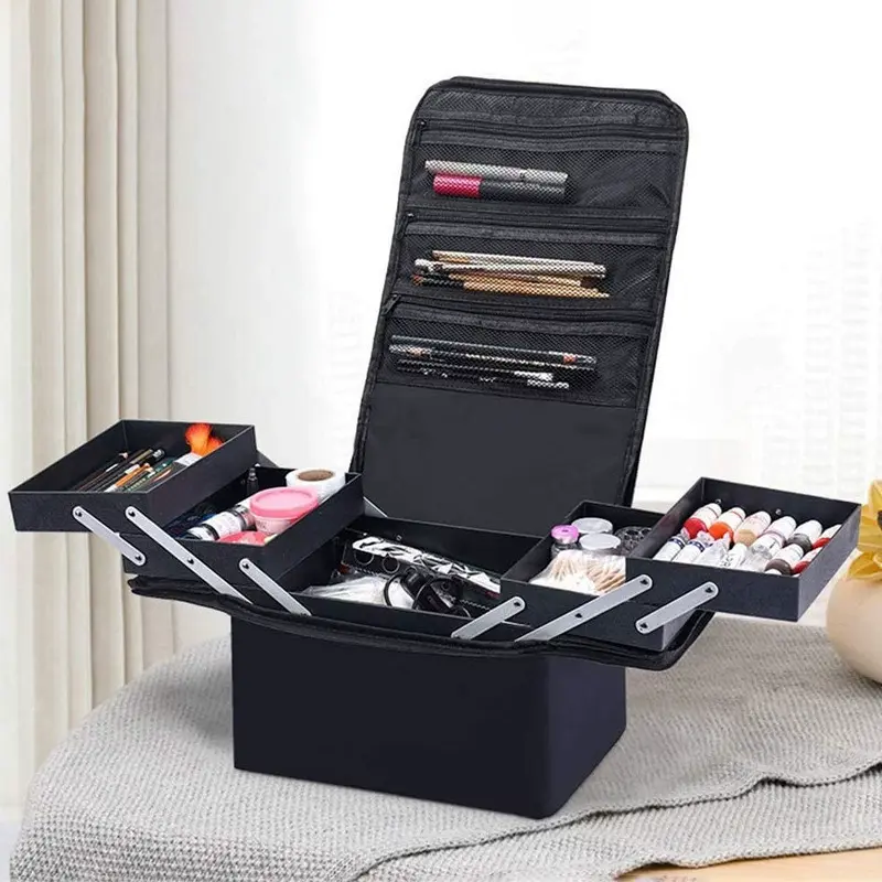 Makeup Bag Cosmetic Bag Organizer with 4 Inner Removable Pouches And 1 Jewelry Roll Multifunctional Travel Makeup Case, 30 Cm X 21 Cm X 28 Cm, Adjustable Shoulder Strap