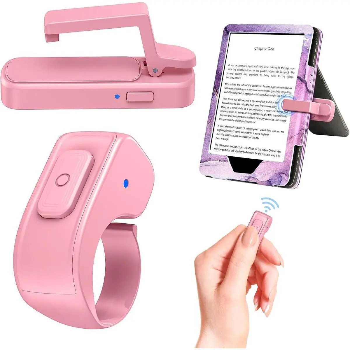 Remote Page Turner Ring for Kindle Paperwhite Oasis Scribe Kobo,Designed for Thick Cases Clicker Page Turner Camera Remote for  iPad Android Tablets Reading Novels Comics with Storage Bag-, Screen, Button