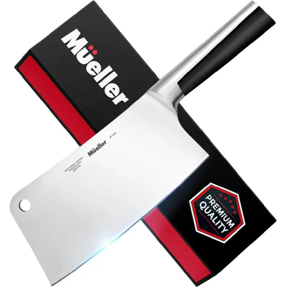 7-inch Butcher Knife Meat Cleaver, Heavy Duty Bone Chopper, Durable, Precision-Crafted, Well-Balanced Pro Grade High Carbon Stainless Steel Blade Full Tang Handle, Home-Restaurant, Razor-Sharp
