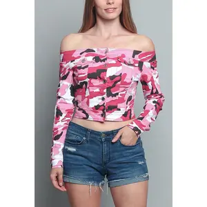 Colored Camo Off the Shoulder Shirt