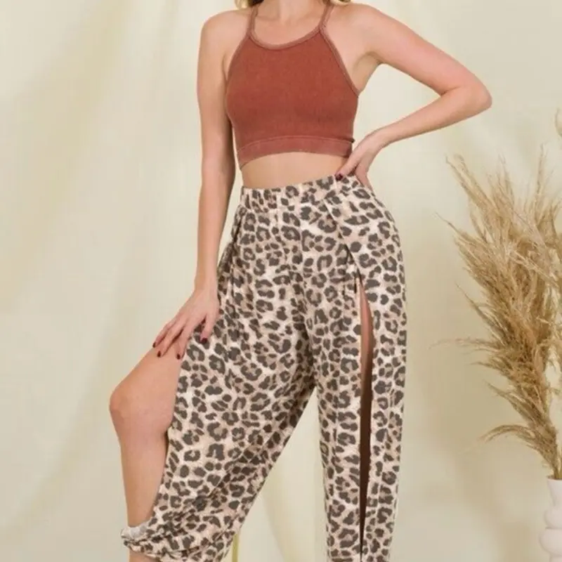 Zenana Plus Size Animal Side Split Resort Pant