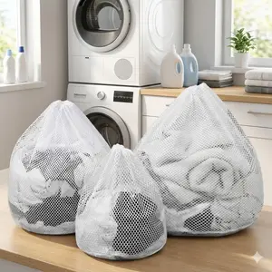 Reusable Laundry Mesh Bag Set, Durable Anti-Snag Wash Bags for Delicates. Multi-Size Drawstring Design Prevents Tangling, Stretching & Damage. Portable Clothes Organizer for Washing Machine Laundry Products.