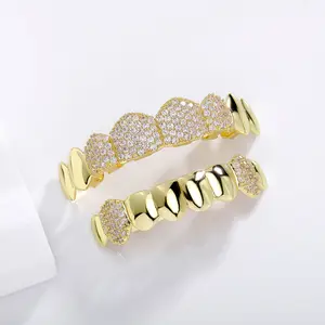 2pc European and American style sparkling synthetic zircon braces with golden and silvery dual color options for hip-hop decoration and trendy accessories durable